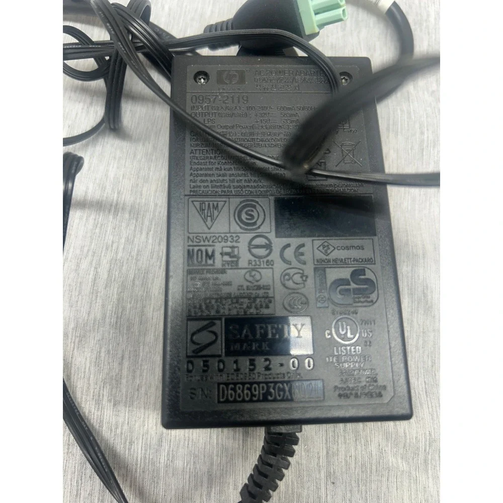 HP AC Power Adapter 0957-2119 32V 15V 3-Pin Green Connector Printer Power Supply